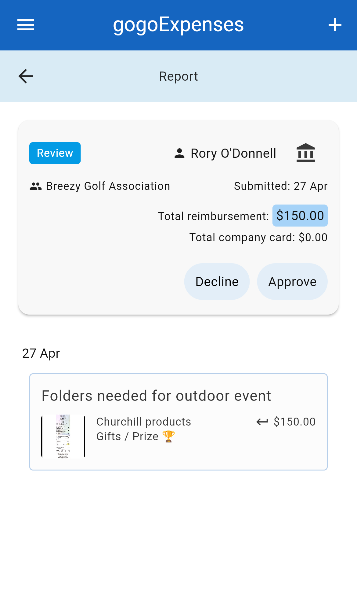 gogo-Expenses review expenses screen